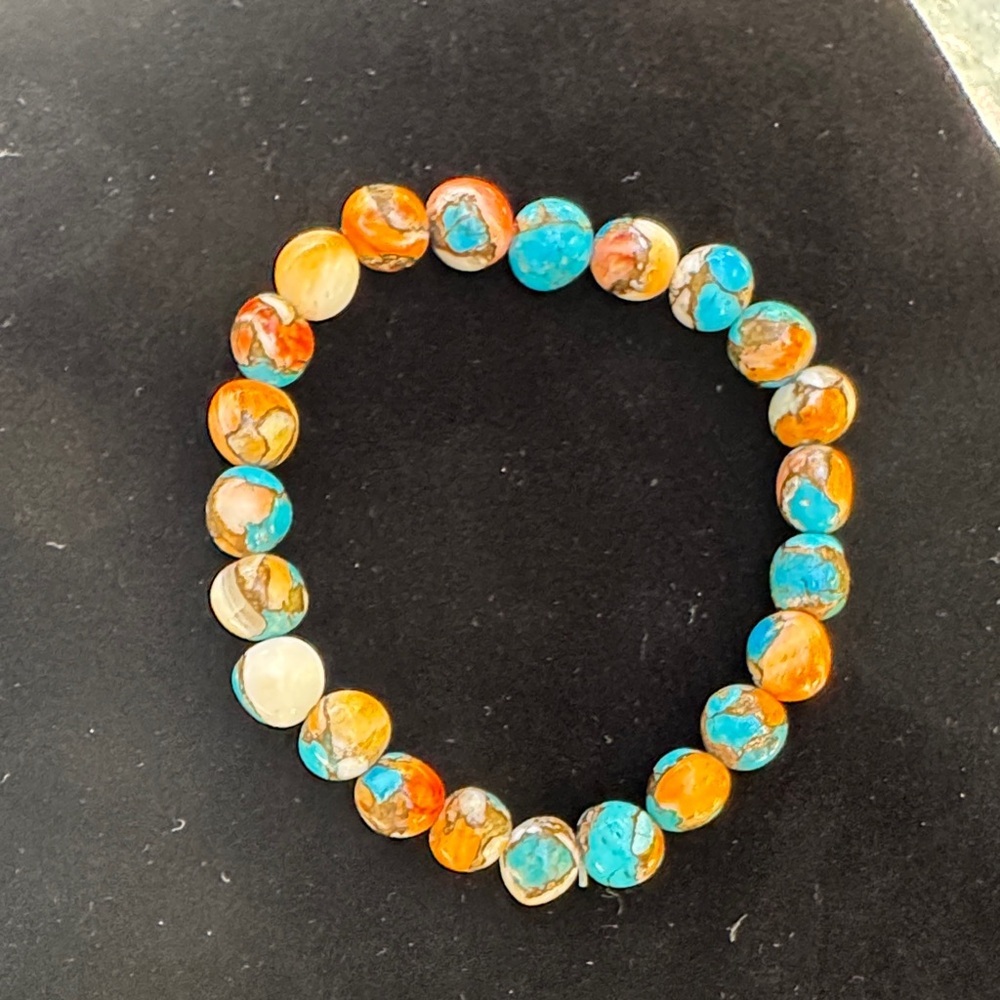 Colorful 8mm Spiny Oyster Turquoise Beaded Bracelet Kingman AZ - Picture 2 of 5